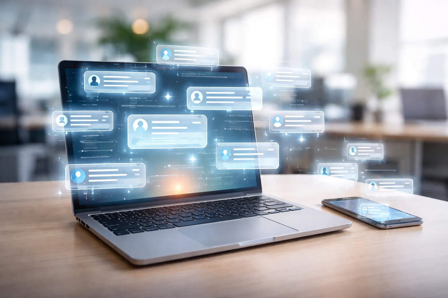 Ordinateur portable affichant des notifications de prospects, illustration du lead nurturing