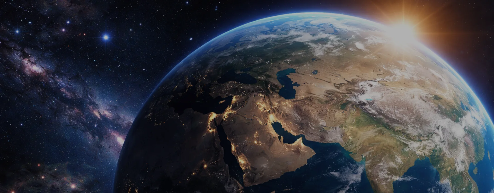 Vue de la Terre depuis l'espace symbolisant l'expansion internationale de Diwan Consulting
